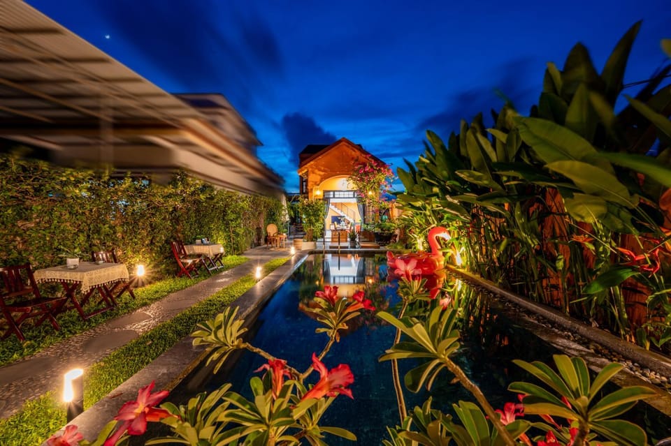 Property building, Night, Natural landscape, Garden view, Swimming pool