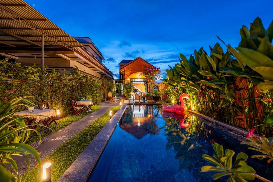 Night, Natural landscape, Garden, Swimming pool, Swimming pool