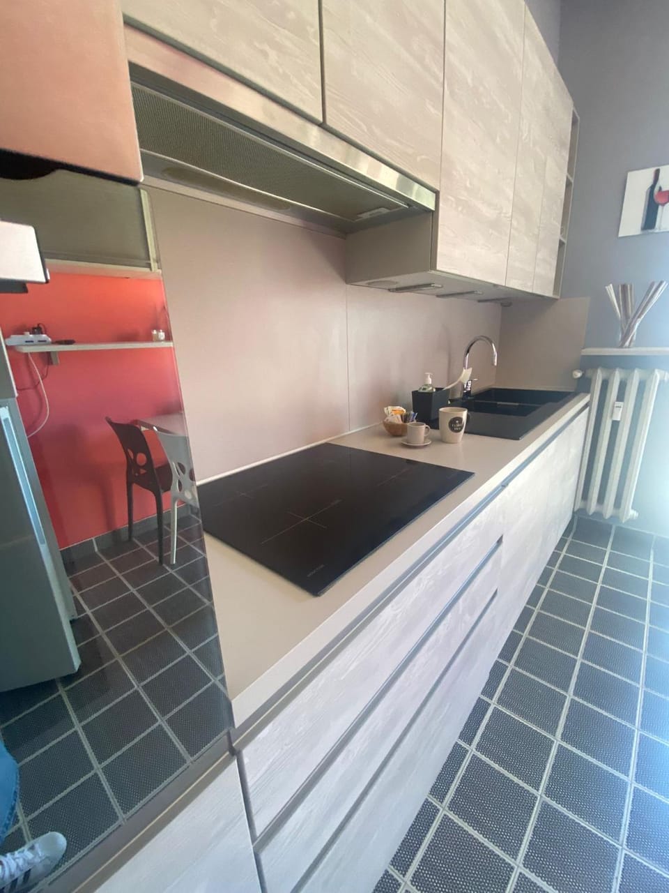 Kitchen or kitchenette, stove