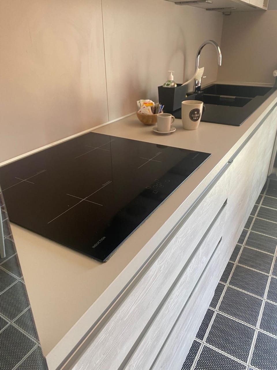 Kitchen or kitchenette, stove