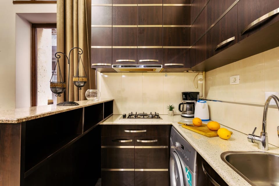 Kitchen or kitchenette, stove