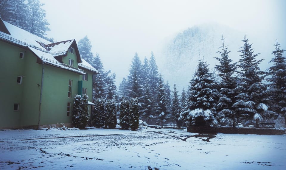 Property building, Natural landscape, Winter, Mountain view, Parking