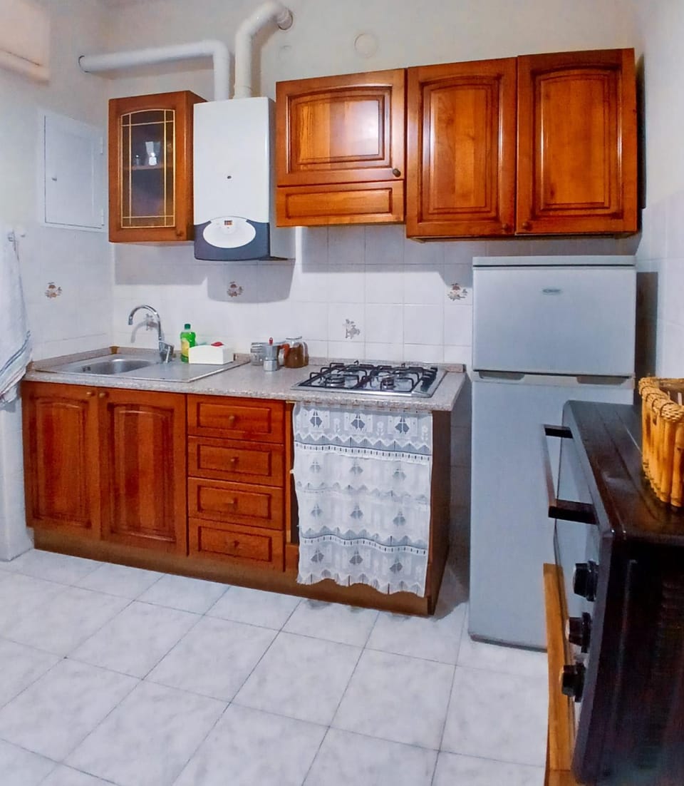 Kitchen or kitchenette, stove