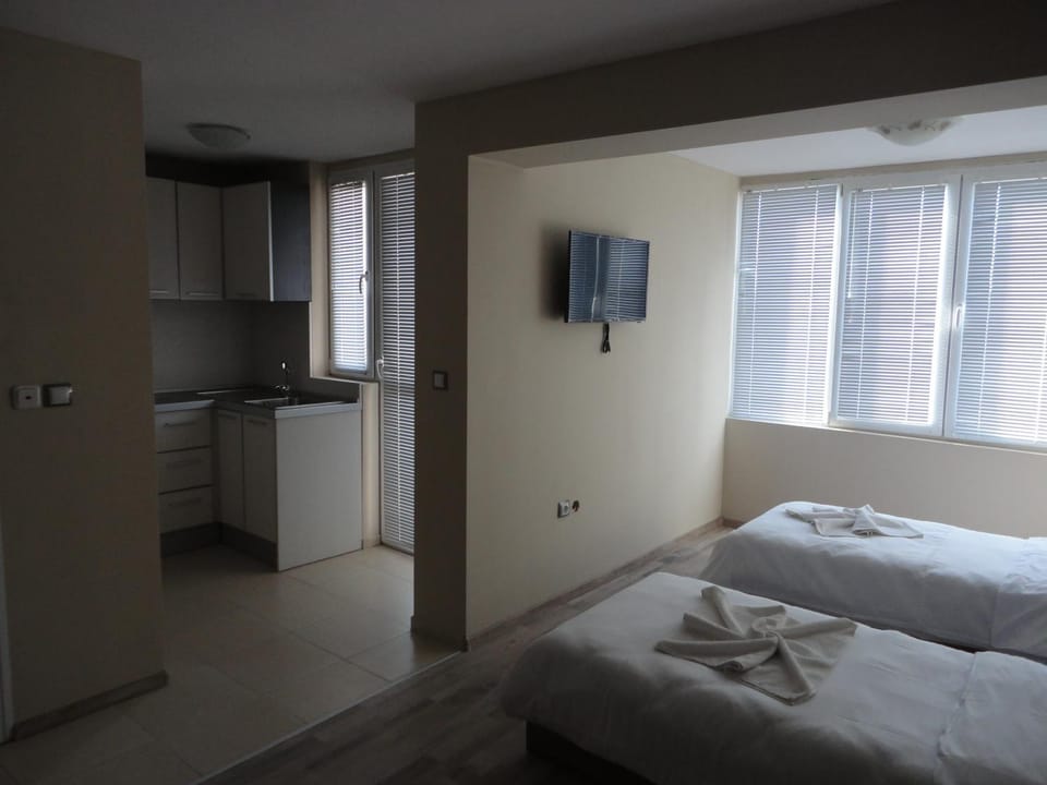 Communal lounge/ TV room, Bed, TV and multimedia, Kitchen or kitchenette, Photo of the whole room, Evening entertainment, Bedroom