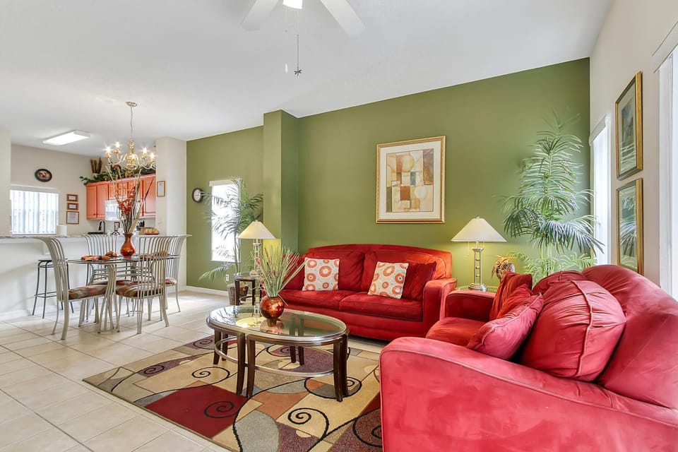 Living room, Dining area, fireplace
