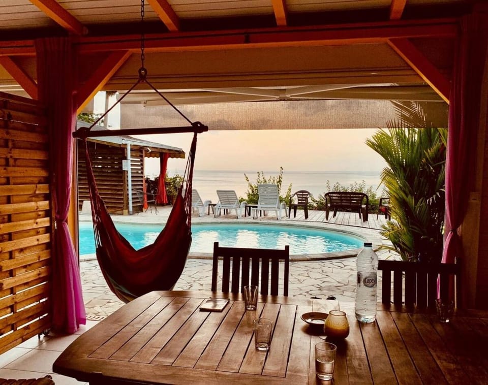 Patio, Dining area, Pool view, Sea view