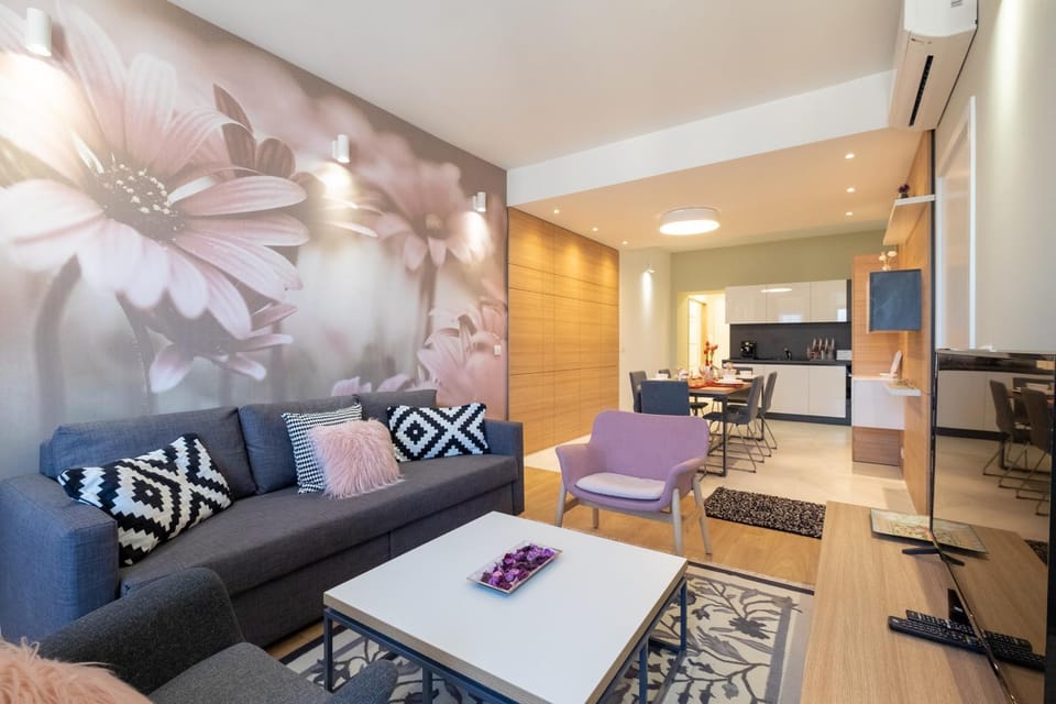 TV and multimedia, Kitchen or kitchenette, Living room, Photo of the whole room, Seating area, Dining area