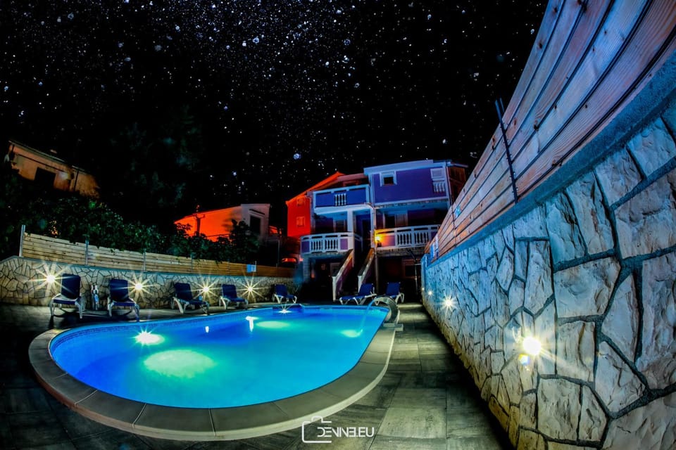 Night, Summer, On site, Swimming pool