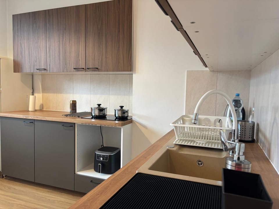 Kitchen or kitchenette, stove