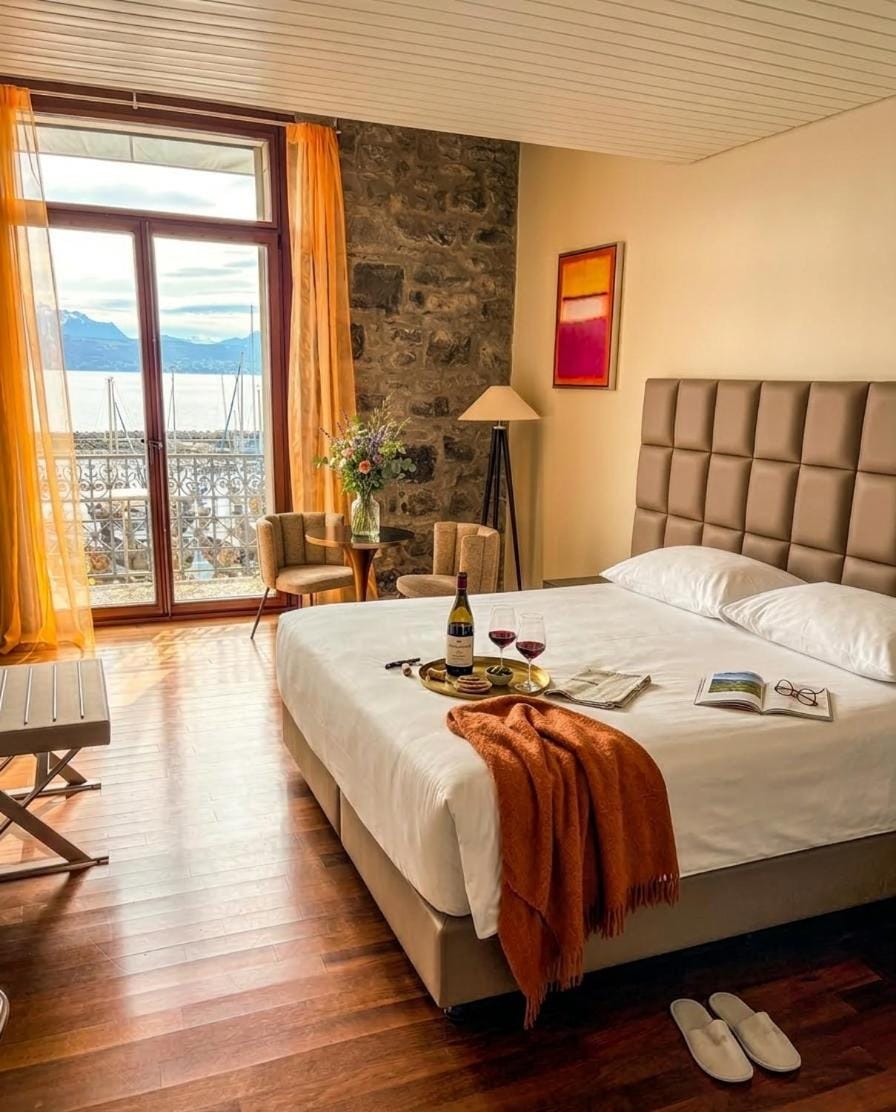 Bed, Balcony/Terrace, Bedroom, Lake view