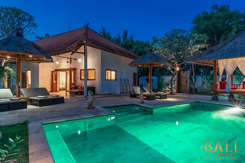 Property building, Night, Swimming pool