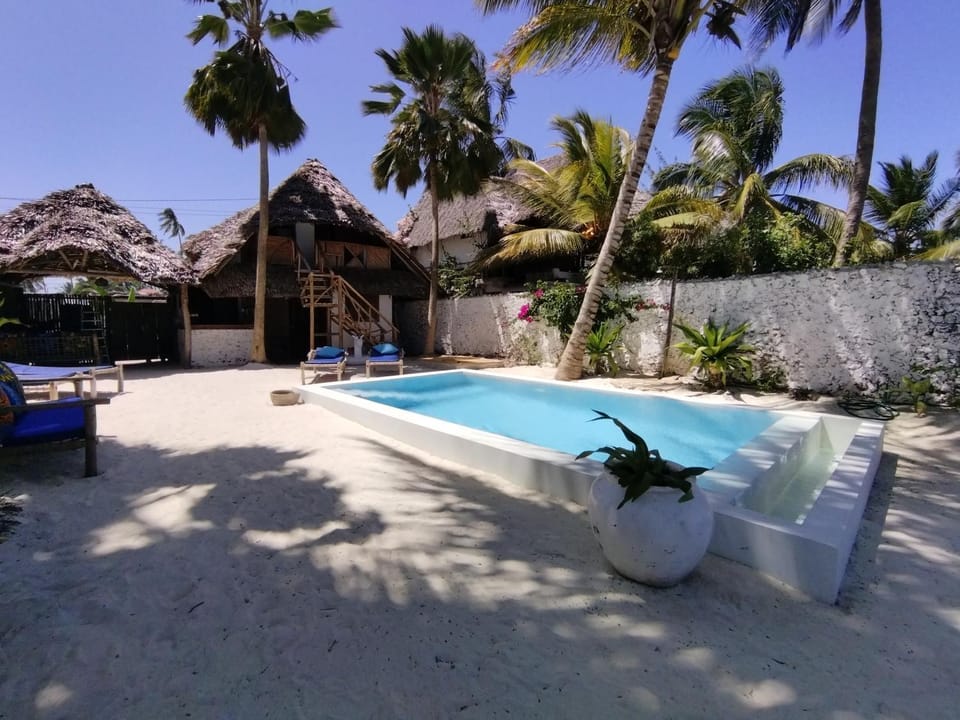 Swimming pool, sunbed