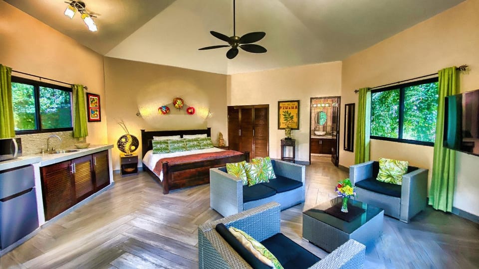 Patio, Bed, Bathroom, Balcony/Terrace, Kitchen or kitchenette, Living room, Photo of the whole room, Decorative detail, Seating area, Garden view, fireplace, locker, safe, wardrobe