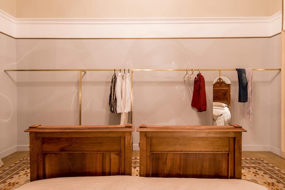 Bed, wardrobe