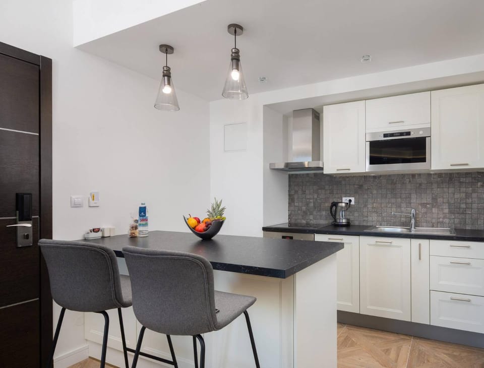 Kitchen or kitchenette, oven
