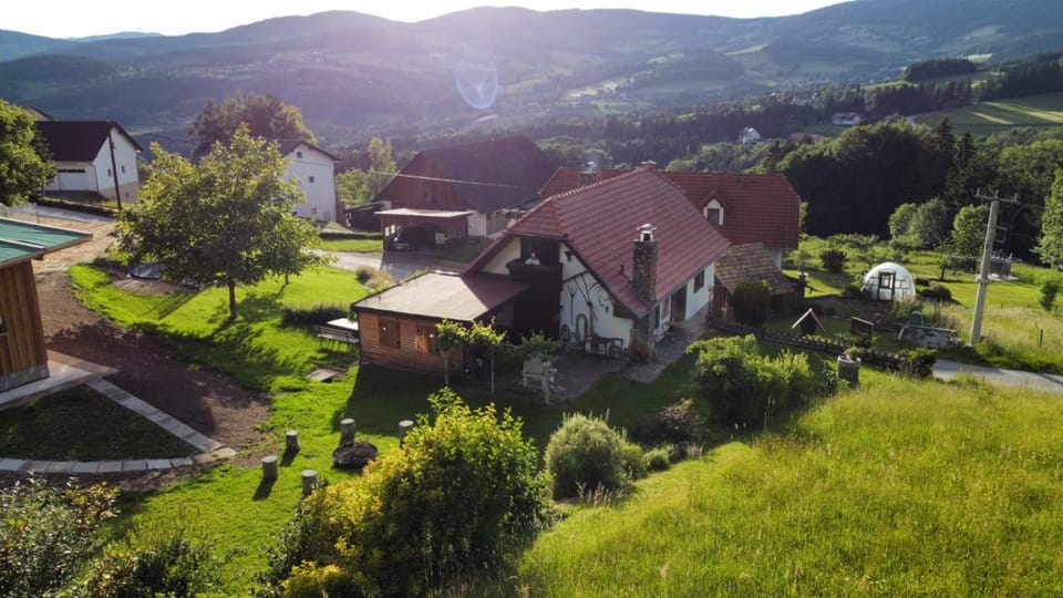 Property building, Natural landscape, Bird's eye view, Garden, Garden view, Mountain view