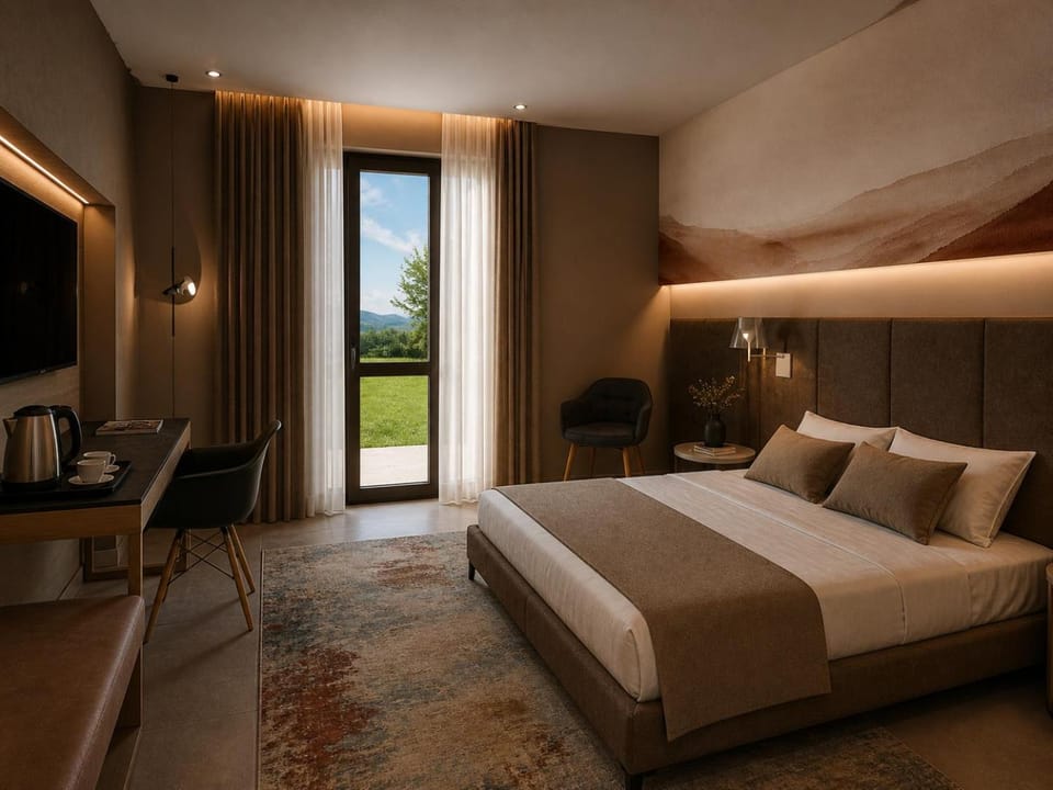 Bed, Photo of the whole room, Bedroom, Garden view