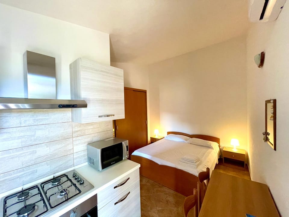 Bed, Kitchen or kitchenette, Photo of the whole room, Bedroom, minibar, stove, air conditioner