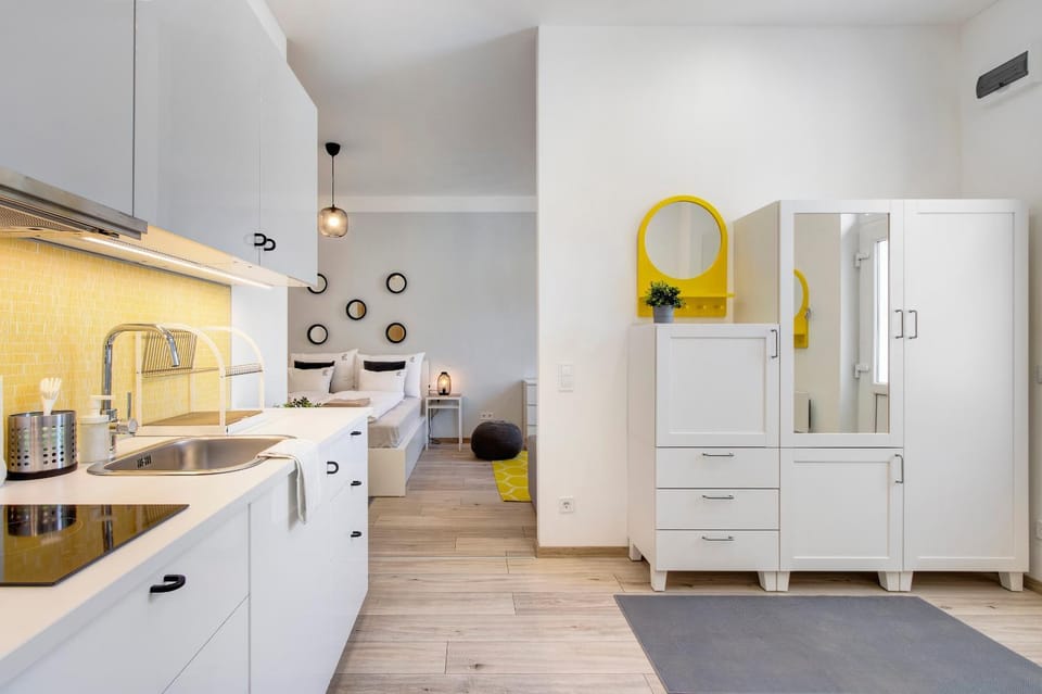 Kitchen or kitchenette, stove