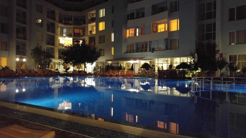 Property building, Night, Swimming pool