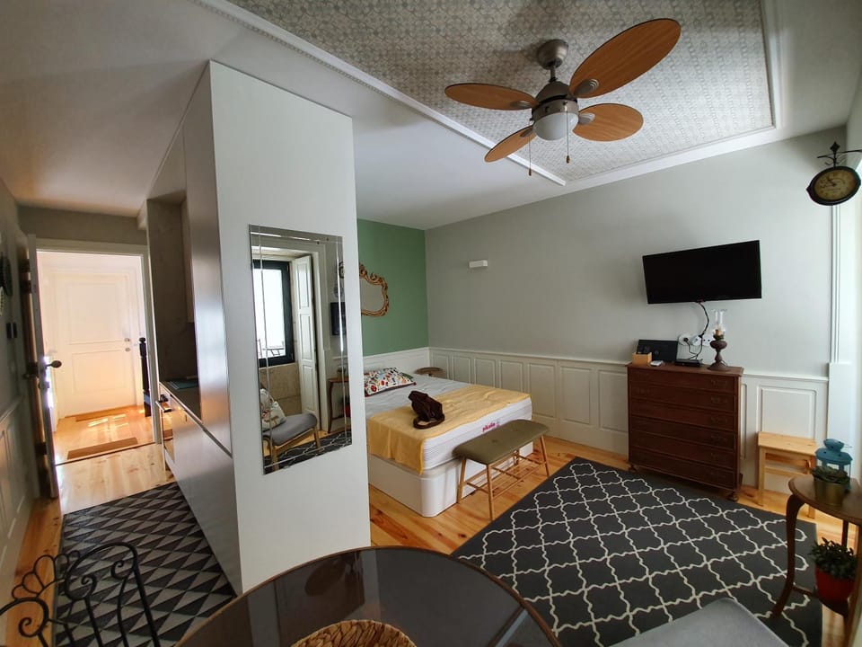 Bed, TV and multimedia, fireplace, hair dresser