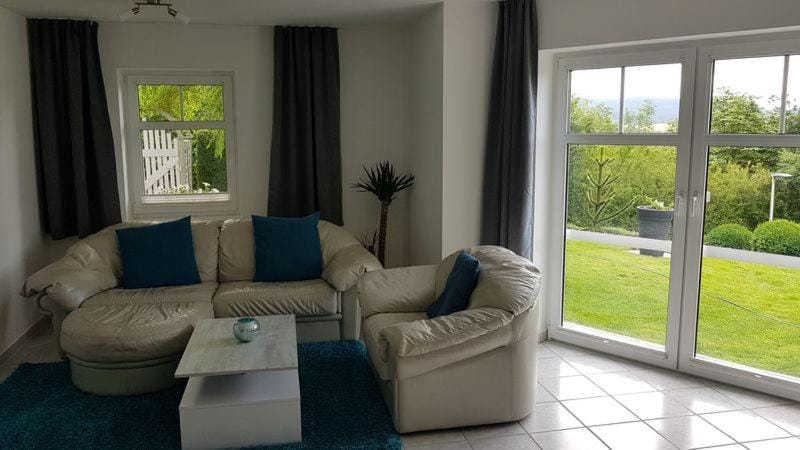 Living room, Seating area, Garden view