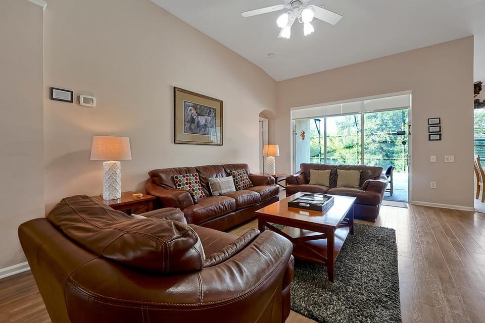 Living room, Seating area, Pool view, fireplace