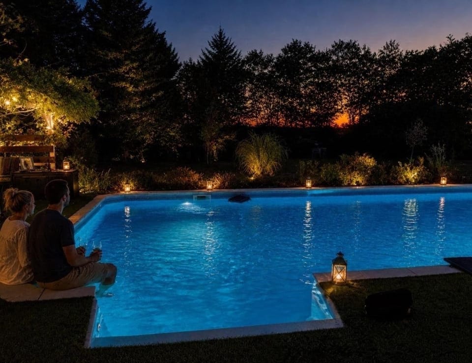 Night, Natural landscape, Swimming pool, sunbed