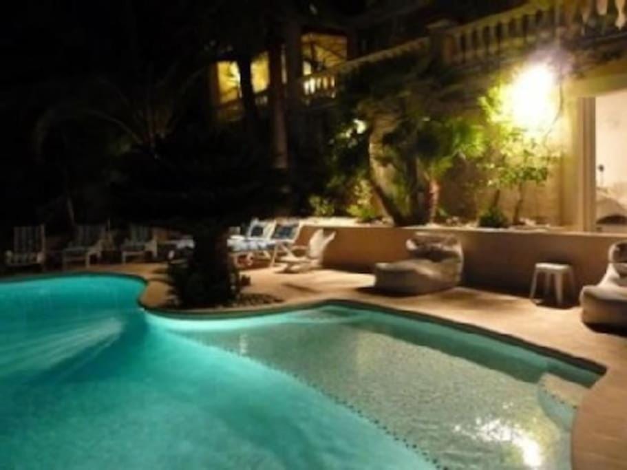 Patio, Night, Pool view, Swimming pool, Swimming pool