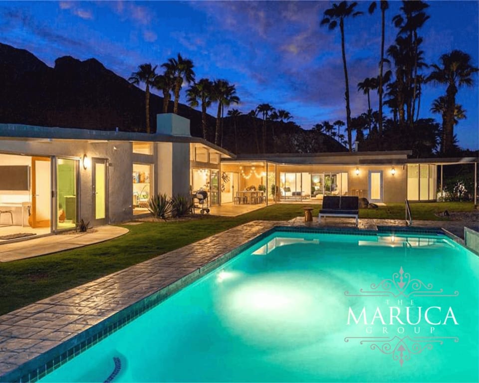 Property building, Patio, Night, Natural landscape, Garden view, Pool view, Swimming pool, sunbed