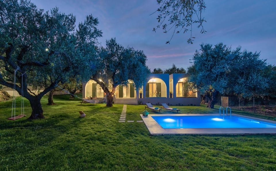 Night, Garden, Swimming pool