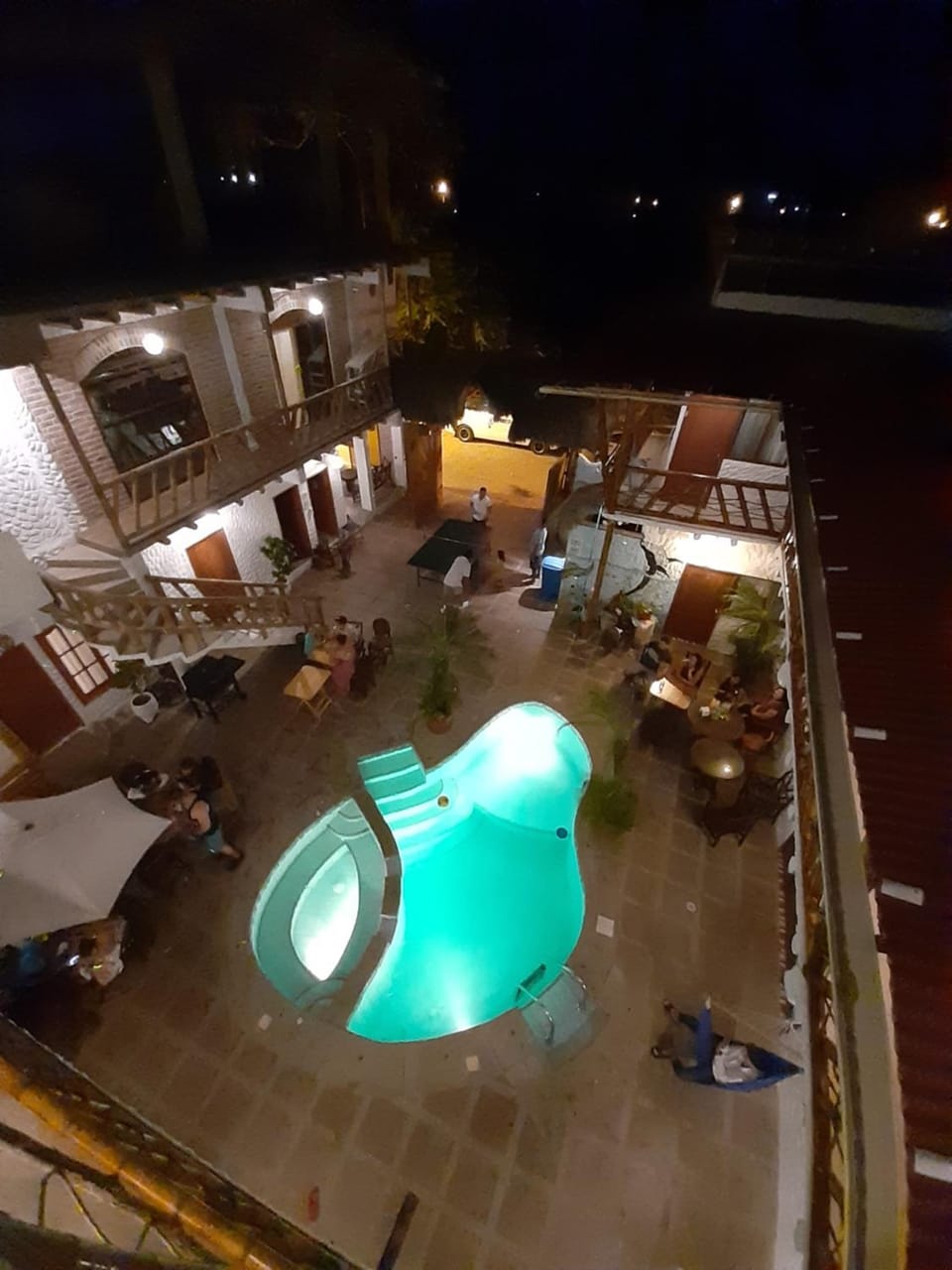 Property building, Patio, Night, Hot Tub, View (from property/room), Balcony/Terrace, Pool view, Swimming pool