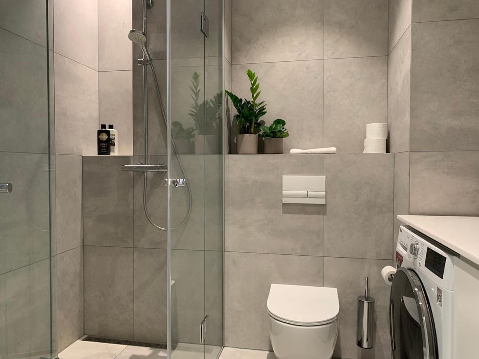 Shower, Toilet, Bathroom, towels, washing machine