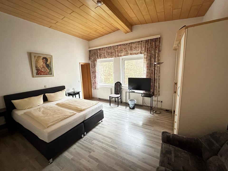 Bed, TV and multimedia, Living room, Photo of the whole room, Seating area, Bedroom