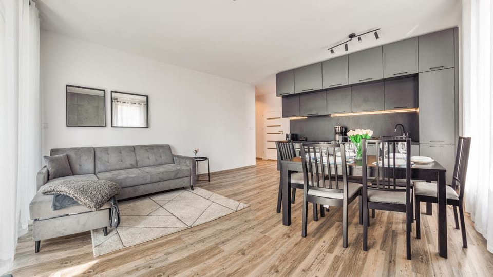Kitchen or kitchenette, Living room, Seating area, Dining area