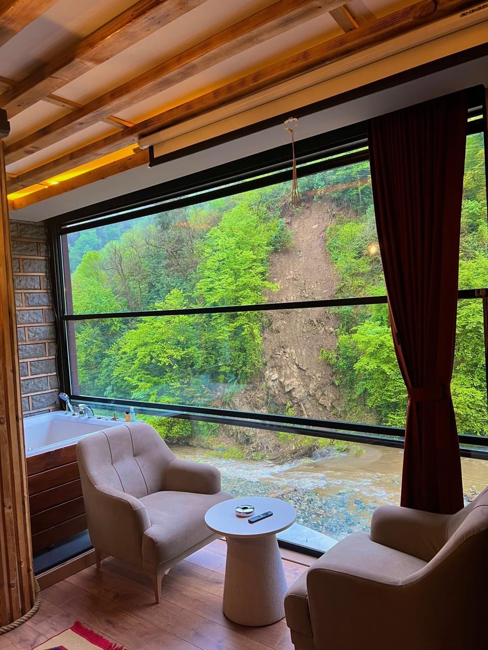 Day, Natural landscape, View (from property/room), Living room, Garden view, River view, River view, fireplace, fireplace