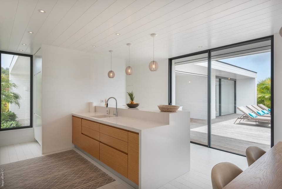 Pool view, kitchen
