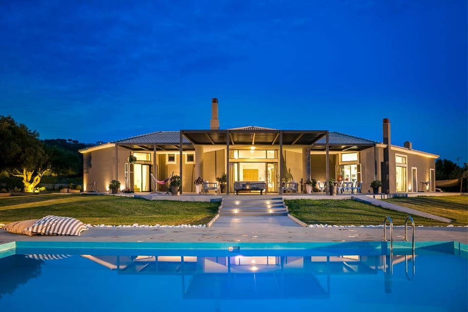 Property building, Night, Swimming pool