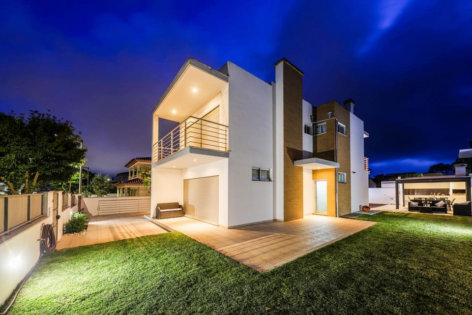 Property building, Night, Garden, Garden view