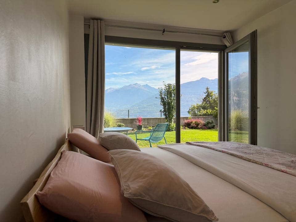 Bed, Natural landscape, Bedroom, Mountain view