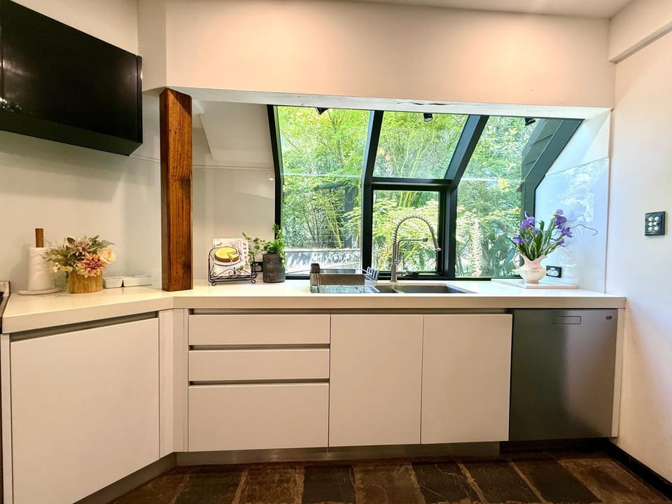Kitchen or kitchenette, oven