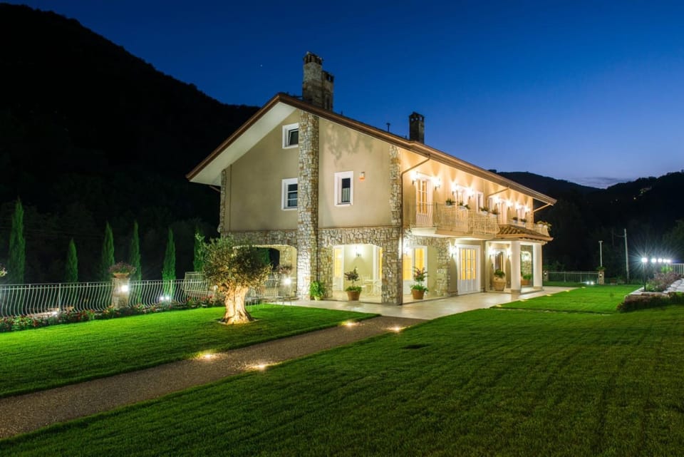 Property building, Night, Garden, Decorative detail, Mountain view