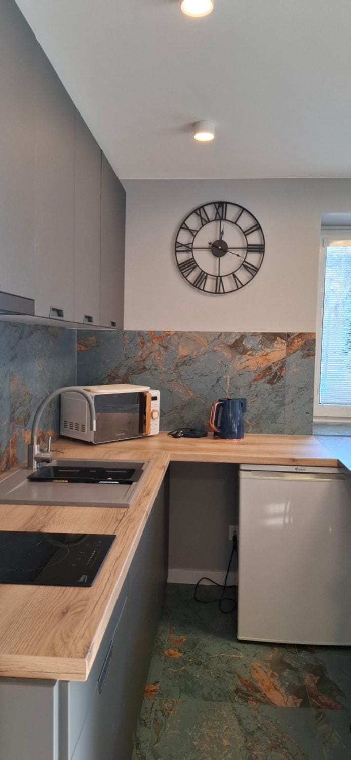 Kitchen or kitchenette, stove