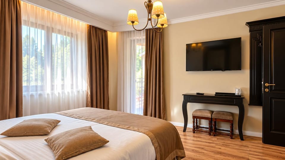 Bed, TV and multimedia, Balcony/Terrace, Photo of the whole room, Decorative detail, Bedroom, furniture, internet