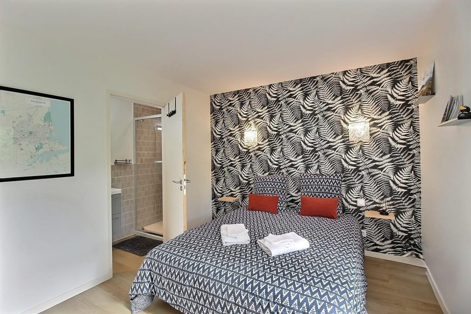 Shower, Bed, Bathroom, Bedroom