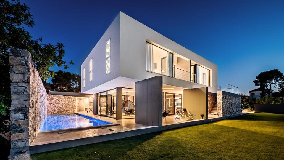Property building, Night, Garden, Pool view, Swimming pool