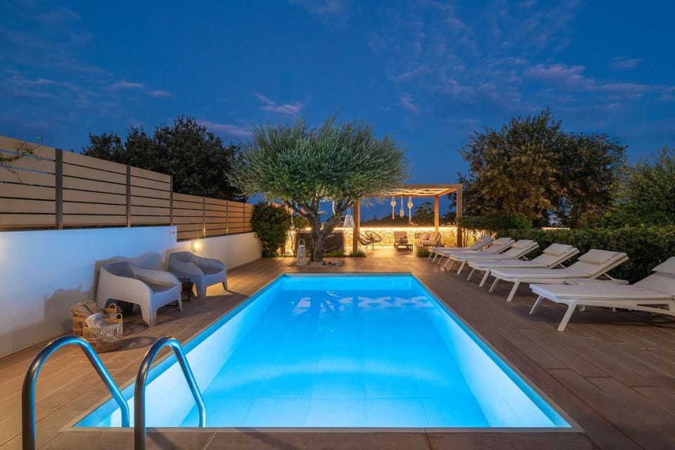 Patio, Night, Natural landscape, Pool view, Swimming pool, sunbed