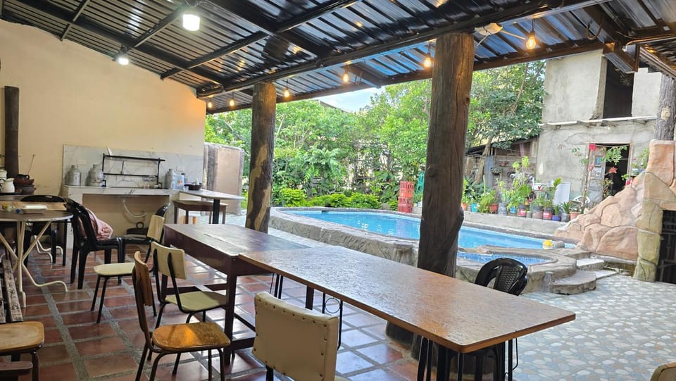 Patio, Dining area, Pool view