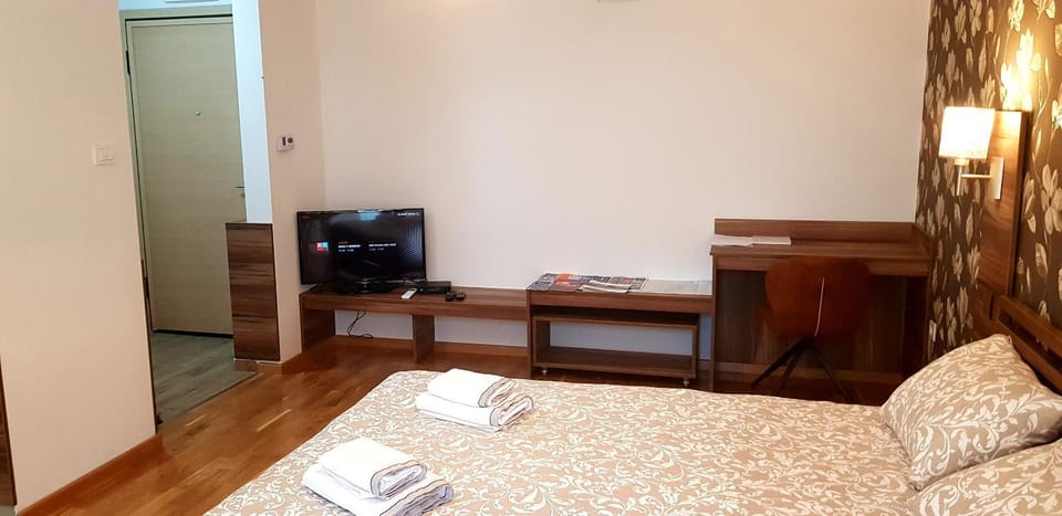 Bed, TV and multimedia, Living room, Seating area, Bedroom