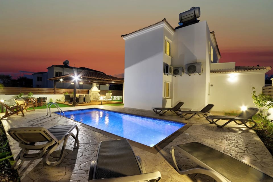 Property building, Swimming pool, Sunset